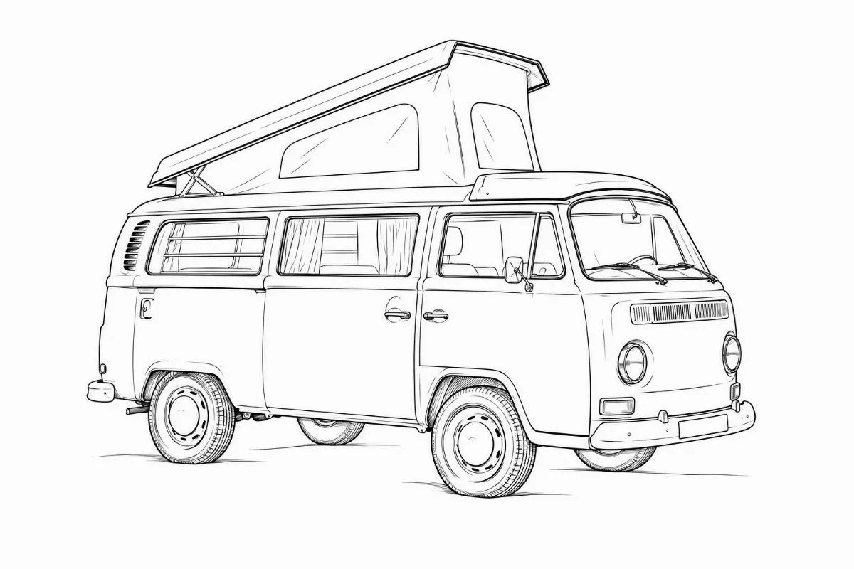 De lijntekening van de camper