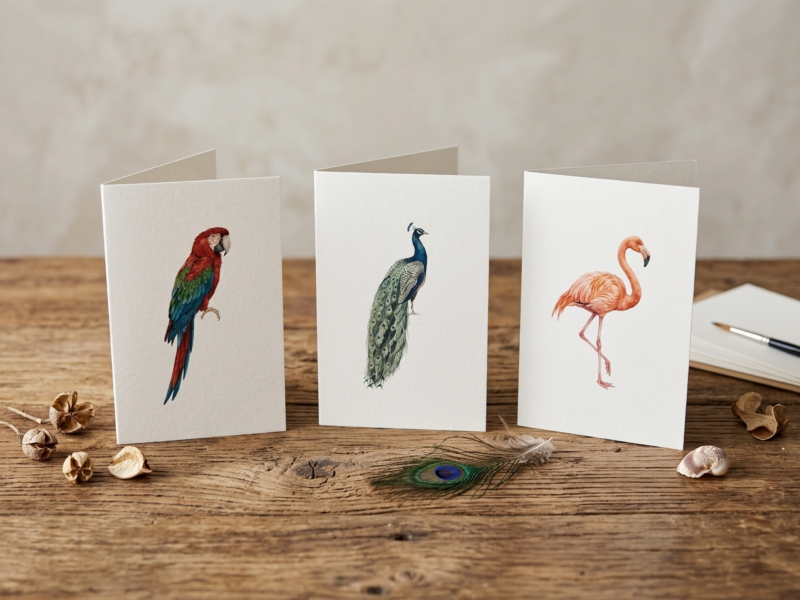Fine art wenskaart met aquarelillustratie van vogel op handgeschept Oud Hollands papier door Atelier Lief Papier.