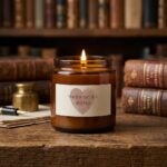 Kaarsje in amberkleurig glas met etiket "Wat in je hart zit is altijd bij je" en een roze hartje